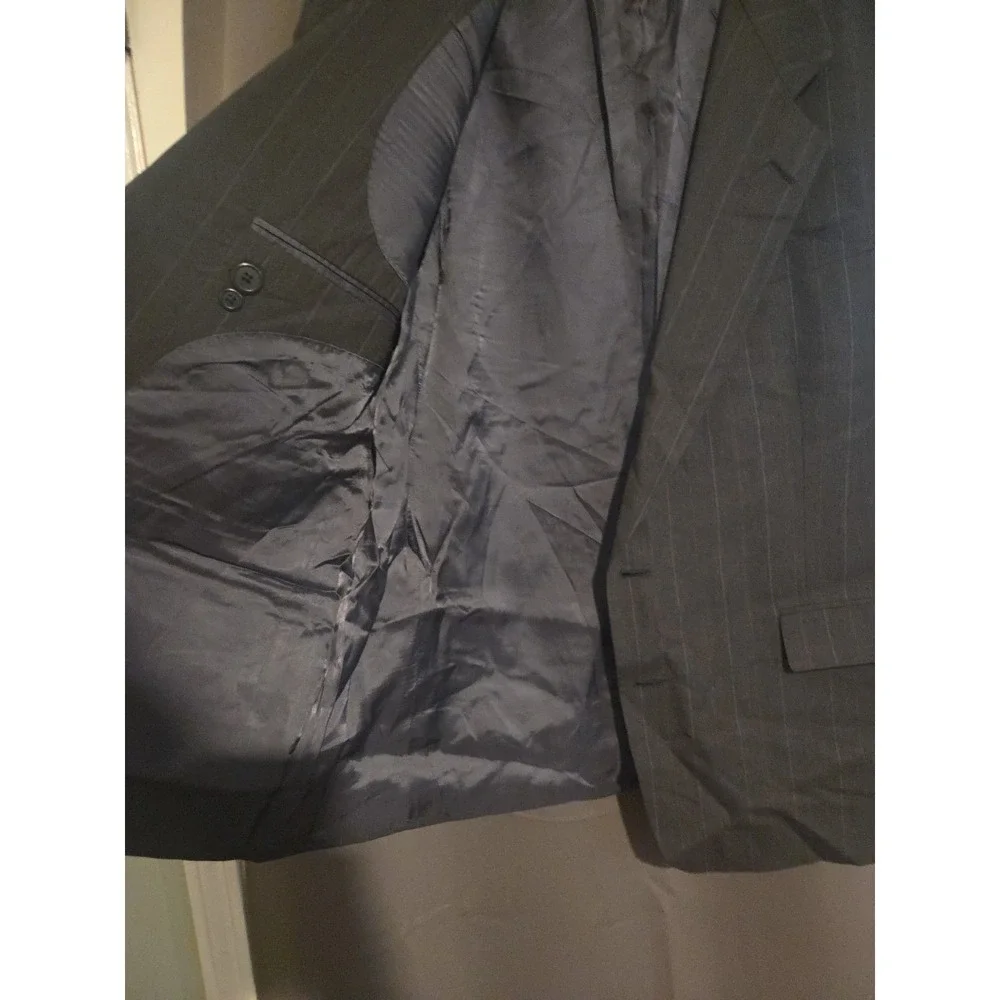 Hart Schaffner Marx Gold Trumpeter Charcoal Grey Wool Pinstripe Blazer Men's 44R